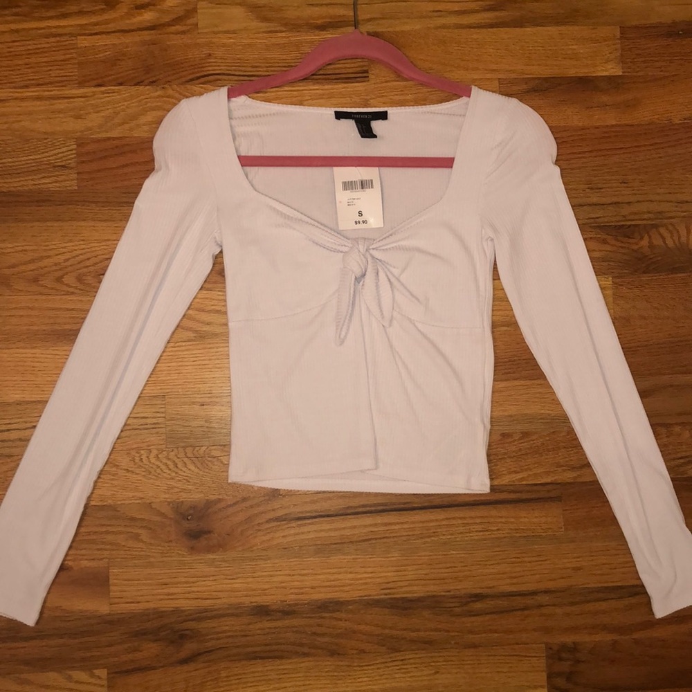 Long Sleeve Top with Tie Front Sweetheart Neckline